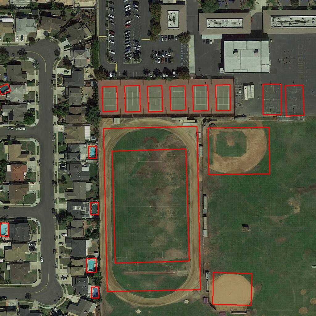 Example of DOTA ground track field class - includes a soccer field in the middle. Different classes can overlap.