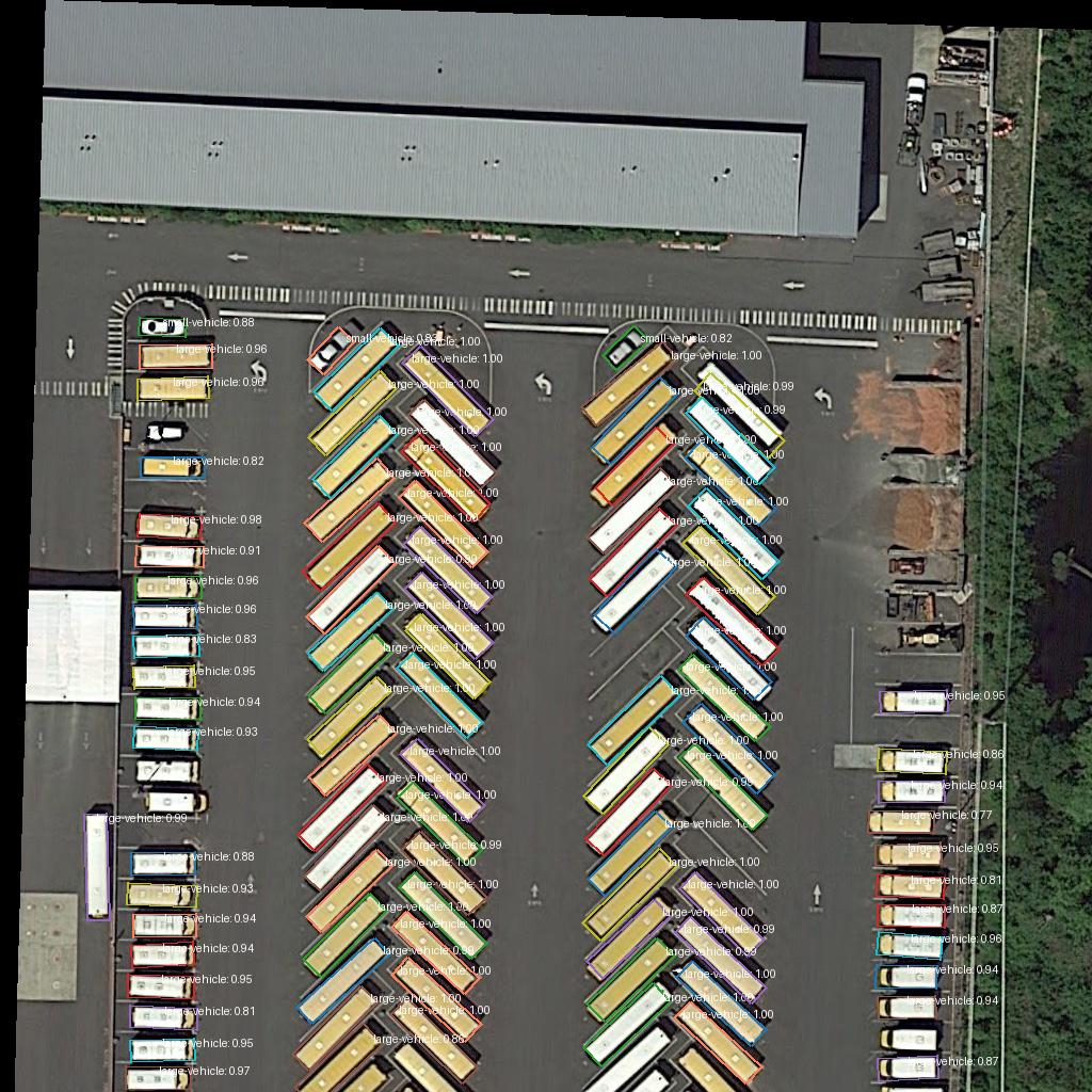 Output: result.jpg — Oriented R-CNN detections on macOS (<code>--device mps</code>, score ≥ 0.7)