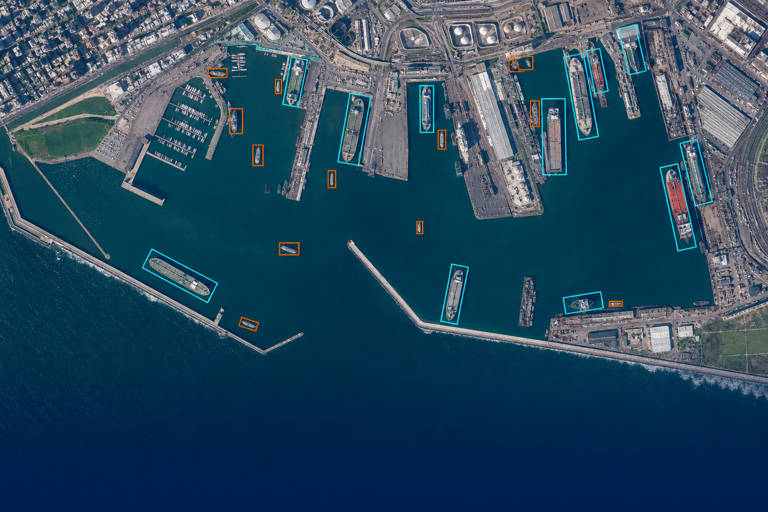 Satellite scene with oriented bounding boxes